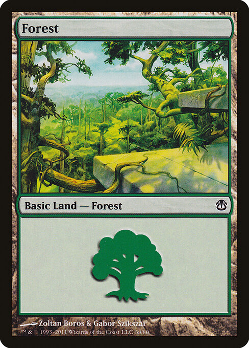 Forest — Duel Decks: Ajani vs. Nicol Bolas #38, art by Zoltan Boros & Gabor Szikszai