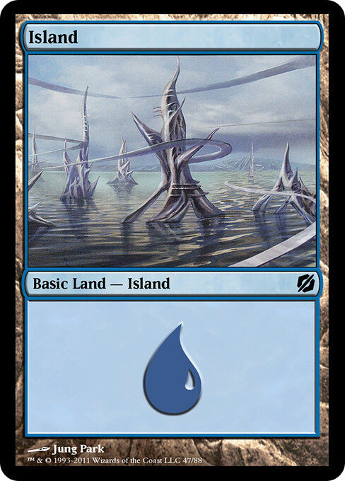 Island — Duel Decks: Mirrodin Pure vs. New Phyrexia #47, art by Jung Park