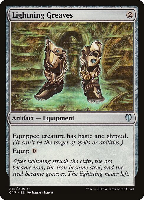 Lightning Greaves — Commander 2017 #215, art by Jeremy Jarvis
