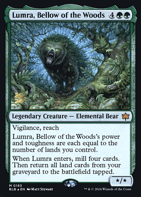 Lumra, Bellow of the Woods — Bloomburrow Promos #183s, art by Matt Stewart