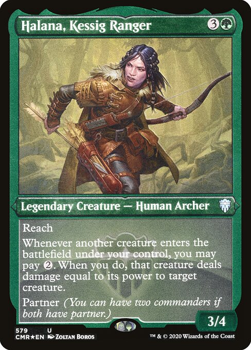 Halana, Kessig Ranger — Commander Legends #579, art by Zoltan Boros