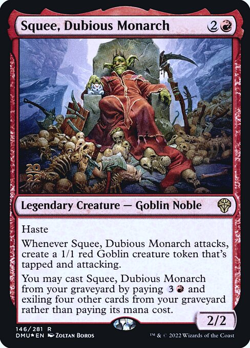 Squee, Dubious Monarch — Dominaria United Promos #146s, art by Zoltan Boros