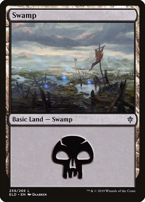 Swamp — Throne of Eldraine #259, art by Daarken