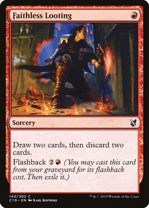 Faithless Looting — Commander 2019 #140, art by Karl Kopinski