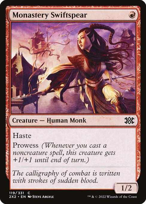 Monastery Swiftspear — Double Masters 2022 #119, art by Steve Argyle
