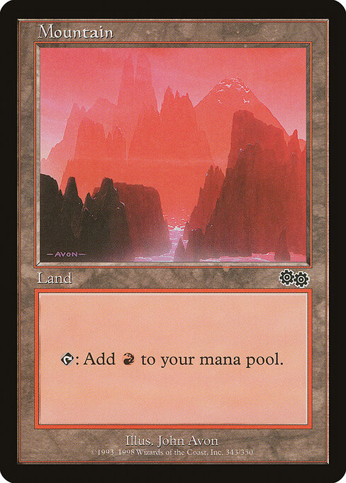 Mountain — Urza's Saga #343, art by John Avon