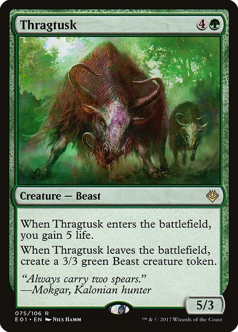Thragtusk — Archenemy: Nicol Bolas #75, art by Nils Hamm