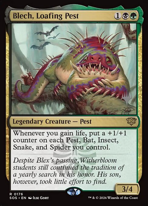 Blech, Loafing Pest — Secrets of Strixhaven Promos #176p, art by Ilse Gort