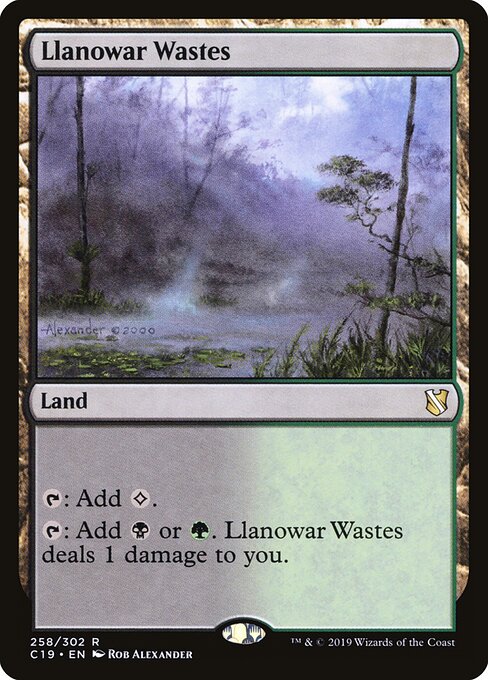 Llanowar Wastes — Commander 2019 #258, art by Rob Alexander