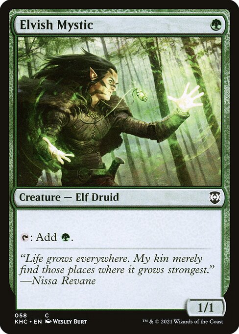 Elvish Mystic — Kaldheim Commander #58, art by Wesley Burt