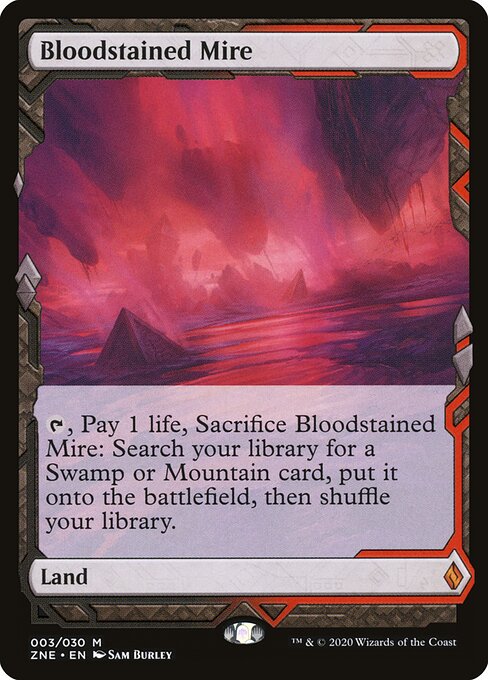 Bloodstained Mire — Zendikar Rising Expeditions #3, art by Sam Burley