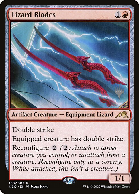 Lizard Blades — Kamigawa: Neon Dynasty Promos #153p, art by Jason Kang