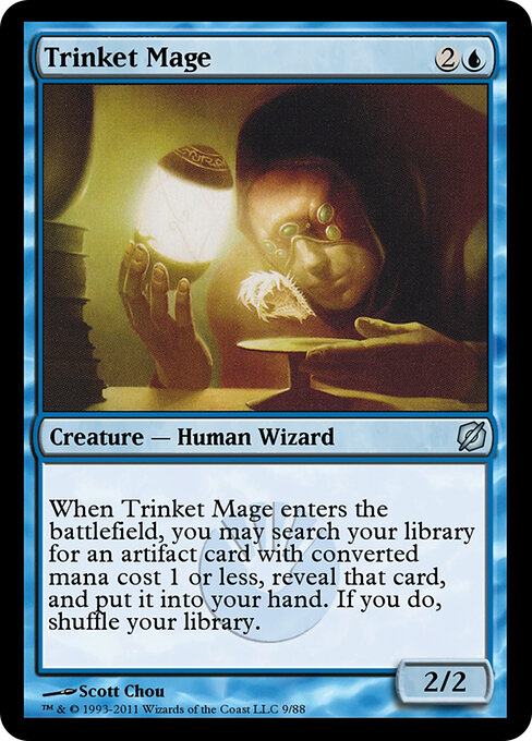 Trinket Mage — Duel Decks: Mirrodin Pure vs. New Phyrexia #9, art by Scott Chou