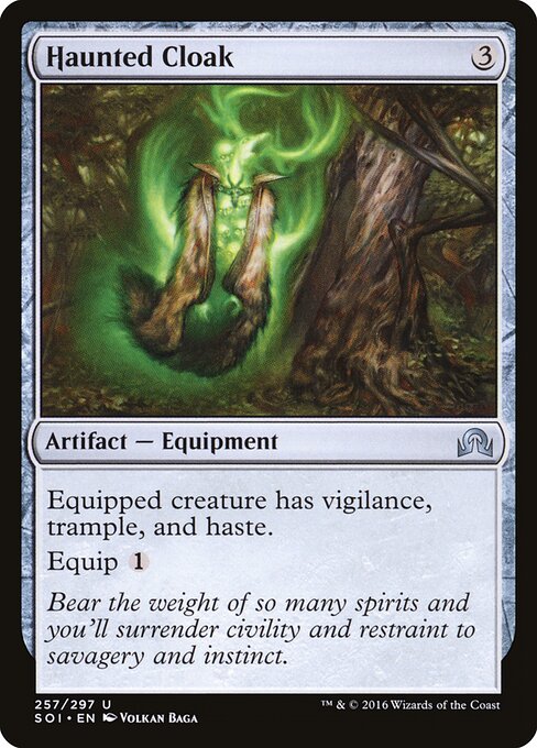 Haunted Cloak — Shadows over Innistrad #257, art by Volkan Baǵa