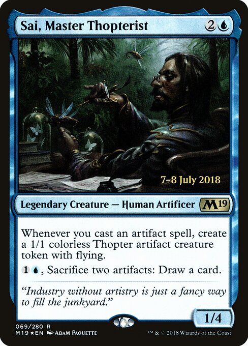 Sai, Master Thopterist — Core Set 2019 Promos #69s, art by Adam Paquette