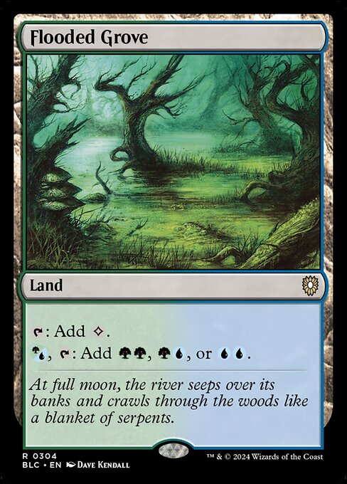 Flooded Grove — Bloomburrow Commander #304, art by Dave Kendall