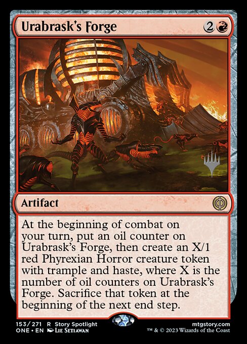 Urabrask's Forge — Phyrexia: All Will Be One Promos #153p, art by Lie Setiawan