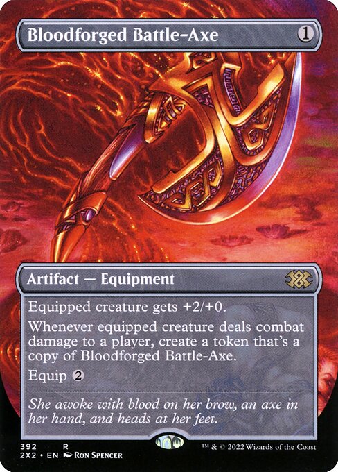 Bloodforged Battle-Axe — Double Masters 2022 #392, art by Ron Spencer
