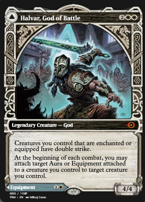 Halvar, God of Battle // Sword of the Realms — Magic Online Promos #88202, art by Milivoj Ćeran