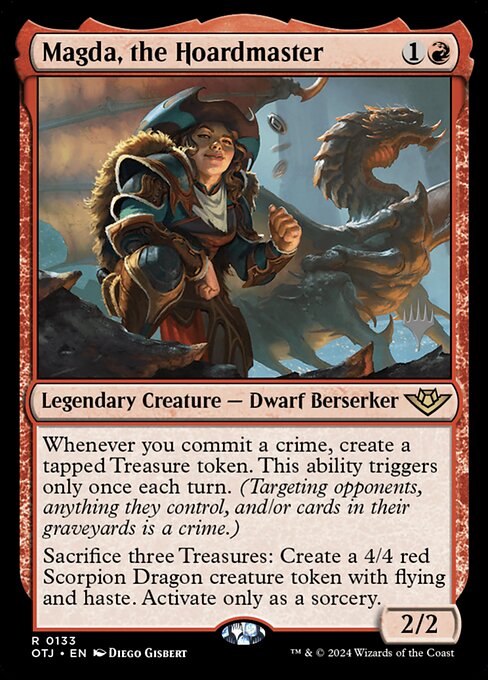 Magda, the Hoardmaster — Outlaws of Thunder Junction Promos #133p, art by Diego Gisbert