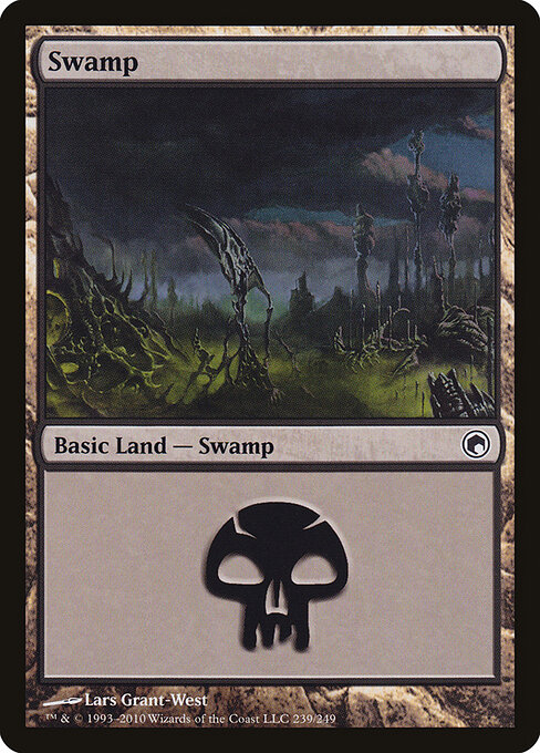 Swamp — Scars of Mirrodin #239, art by Lars Grant-West