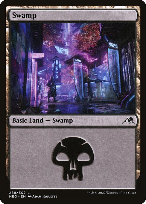 Swamp — Kamigawa: Neon Dynasty #288, art by Adam Paquette