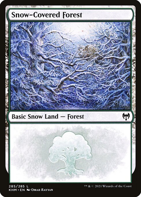 Snow-Covered Forest — Kaldheim #285, art by Omar Rayyan