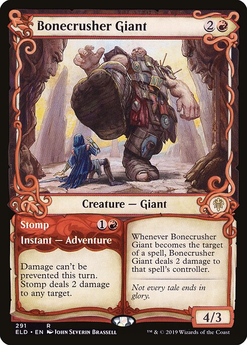 Bonecrusher Giant // Stomp — Throne of Eldraine #291, art by John Severin Brassell